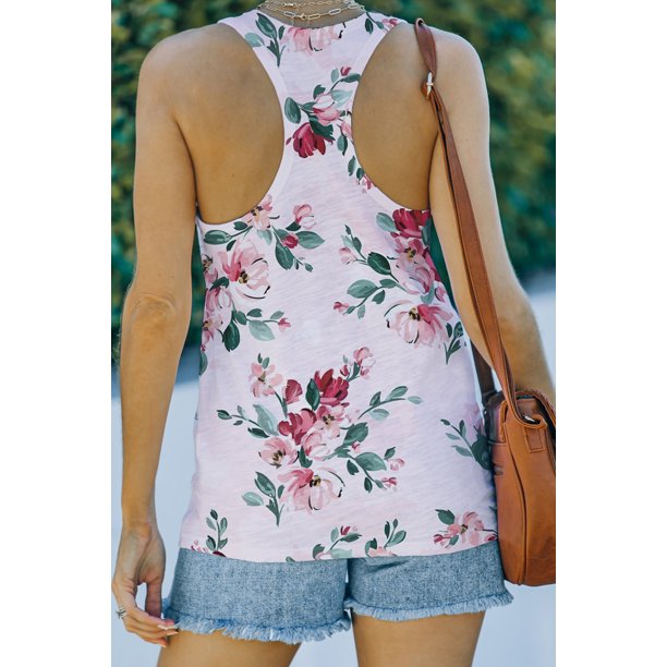 ABPHQTO Camiseta sin mangas con espalda cruzada y estampado floral informal para mujer