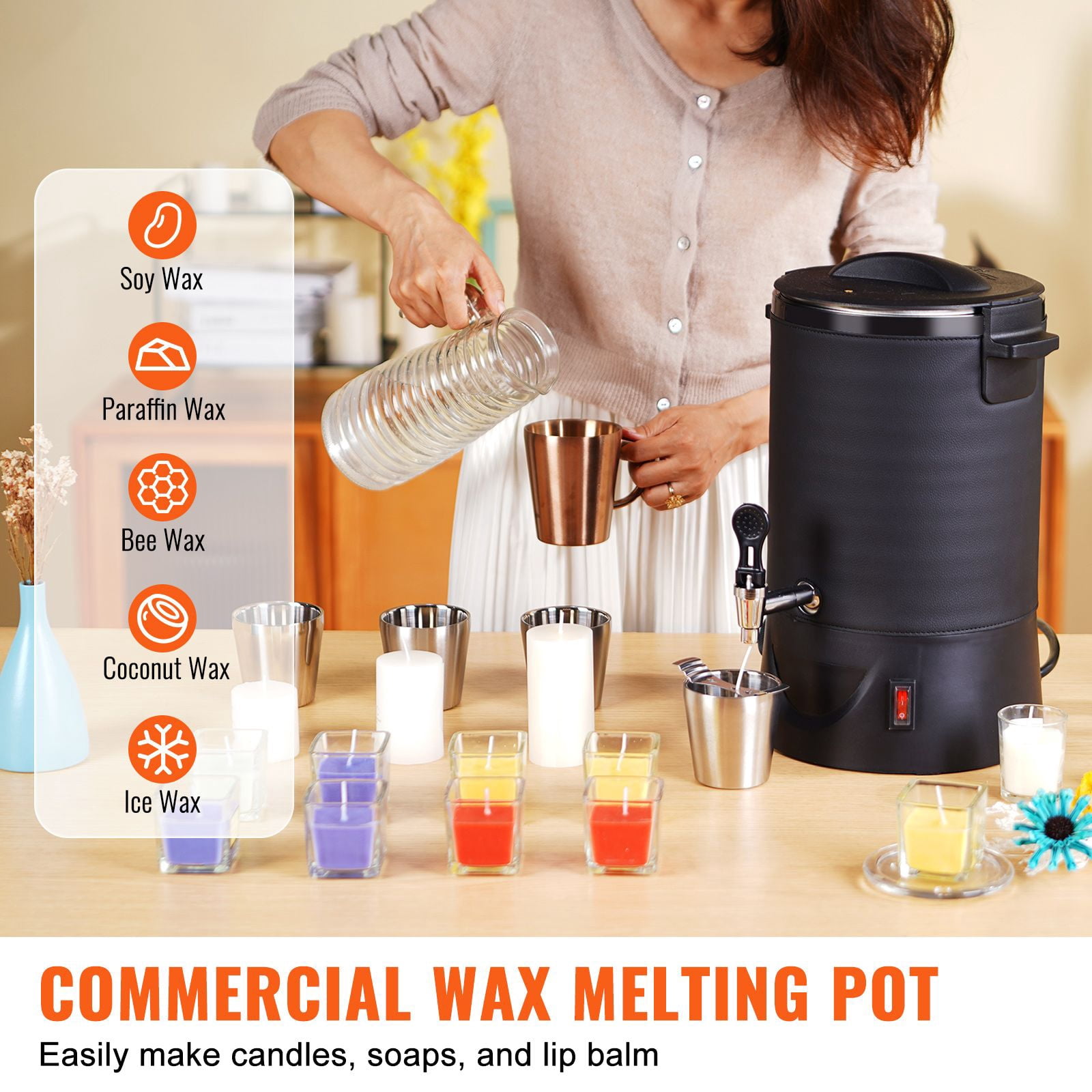 6.5L Wax Melter for Candle Making, 1100W Fast Heating, 9-Level Temp 30-110°C, 10 lbs Capacity, Overheat Guard for Soap Beauty Products