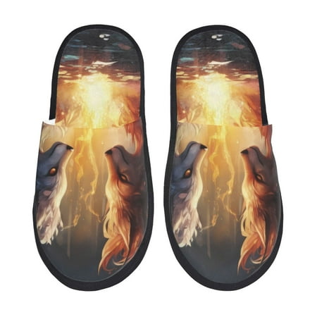 Balery Red And White Flame Fox Slient Indoor Furry Fleece Comfort House Shoes Soft Non-Slip Home Shoes Cotton slippers House Slippers-- Large