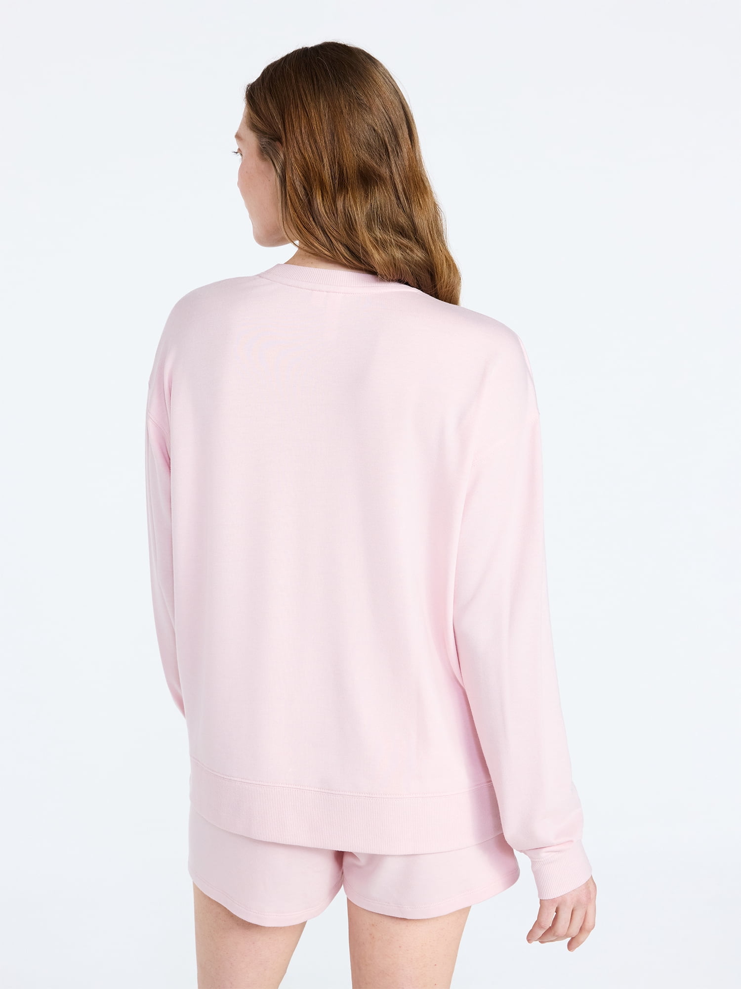 Joyspun Women's French Terry Long Sleeve Top and Shorts Lounge Set, 2-Piece, Sizes XS-3X
