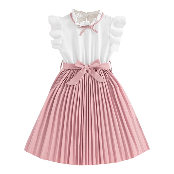 Odeerbi 8-12 Años Niñas Verano Algodón Tanque Vestido Ruffle Plisado Vestido Con Cinturón Dos Piezas Conjunto Vestido