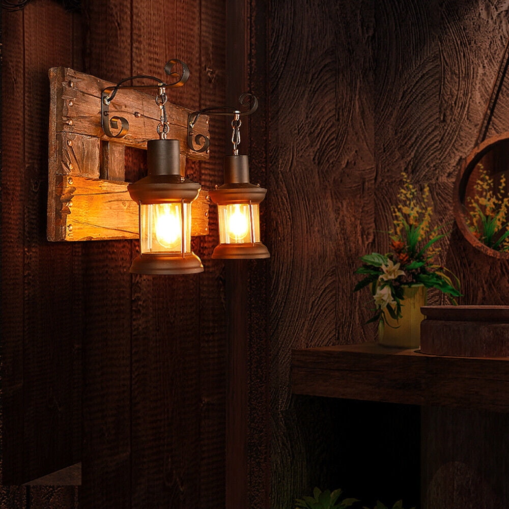 Miumaeov Industrial Rustic Wall Lantern Glass Wall Light Fixture Loft Outdoor Wall Sconce Lamp