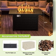 Evita 43 Propane Fire Pit Table, 50,000 BTU Auto Ignition Gas Fire Pit with Removable Lid & Waterproof Cover for Patio, Backyard, Black