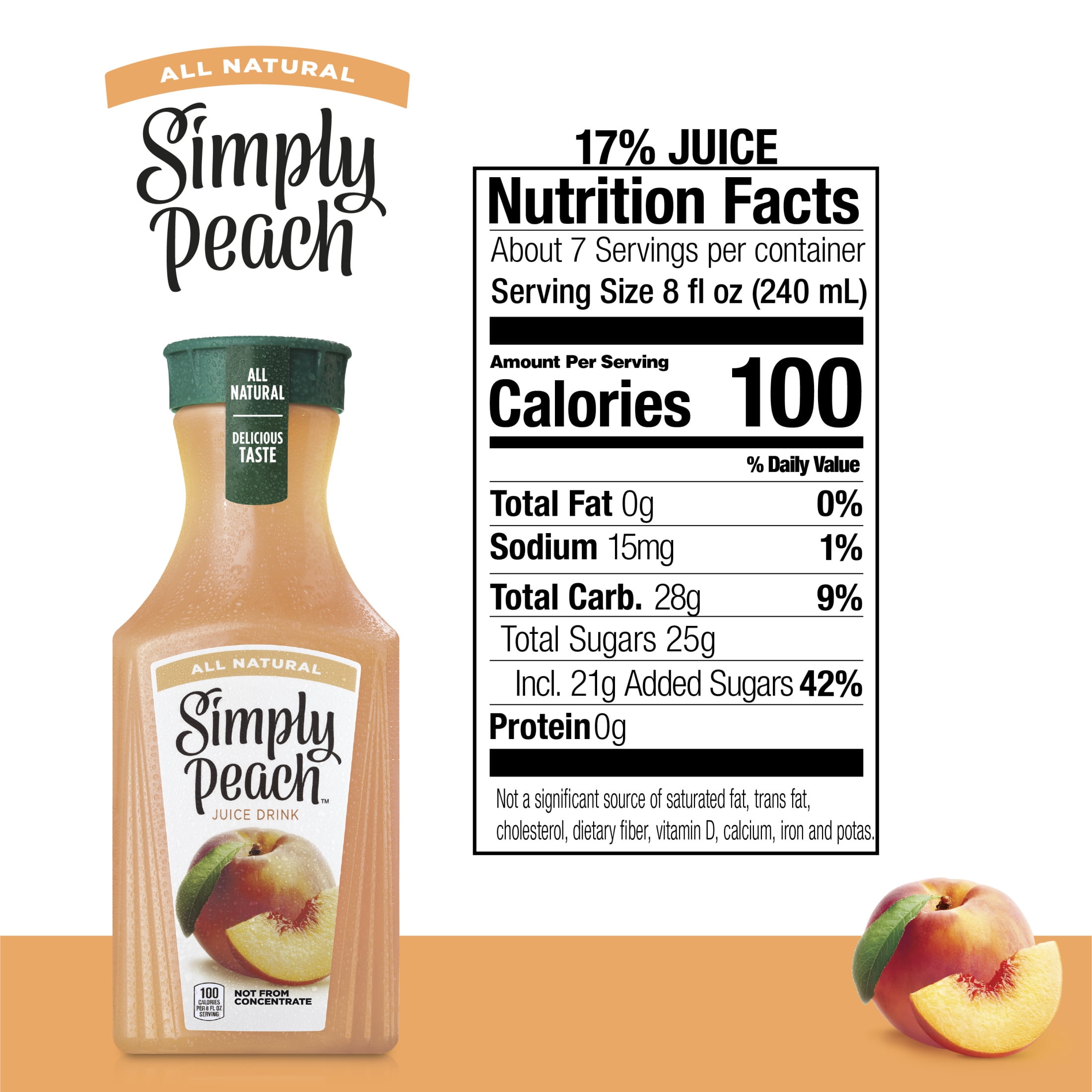 Simply Peach Juice Drink Bottle, 52 fl oz