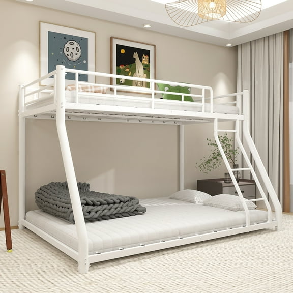 Alvantor Twin over Full Bunk Bed for Adults Low Heavy-Douty Metal Bunk Beds Frame with Full-Length Guardrails White