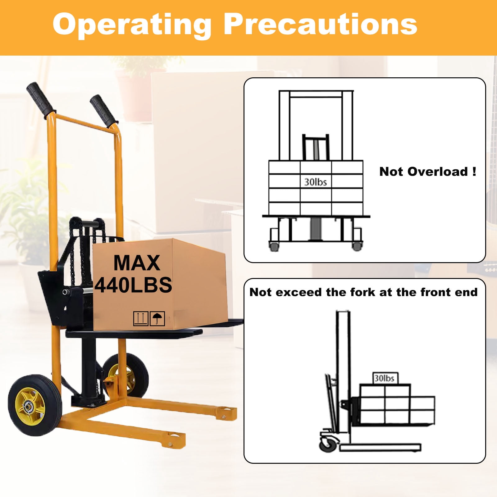 Small Manual Forklift Hydraulic Stacker, Portable Material Lift Truck with Adjustable Forks and Fixed Legs, 440 Lbs Straight Wheel Stacker Truck (Without Pallets)
