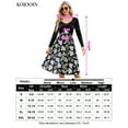 thumbnail image 5 of Yesfashion Women's Long Sleeve Vintage Floral Patchwork Dress Flared A-line Swing Casual Party Midi Dress, 5 of 5