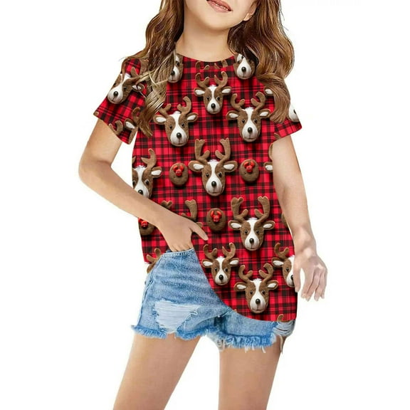 Nrmvnmi Ugly Christmas Sweater Girls Novelty Funny Santa Xmas Graphic Print Shirts Fashion Casual Short Sleeve Crewneck Tops