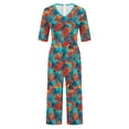 thumbnail image 5 of Sokhug Womens Floral Print V Neck Jumpsuit 3/4 Sleeve Wide Leg Cropped Pants with Pockets Casual Summer Romper, 5 of 5