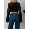 thumbnail image 3 of Women Fall Winter Crochet Knit Mesh Sweater Off Shoulder Long Sleeve Pullover Crop Tops Ribbed Blouse Tops, 3 of 8