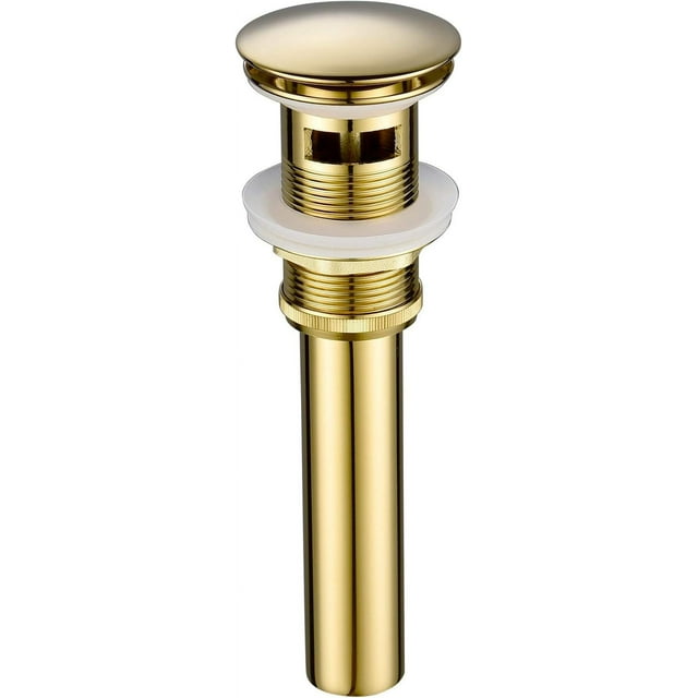 Desagüe para lavabo de baño, construcción de latón macizo que garantiza calidad y larga vida útil, tapón de drenaje emergente para lavabos sin rebosadero, acabado dorado cepillado (oro titanio)