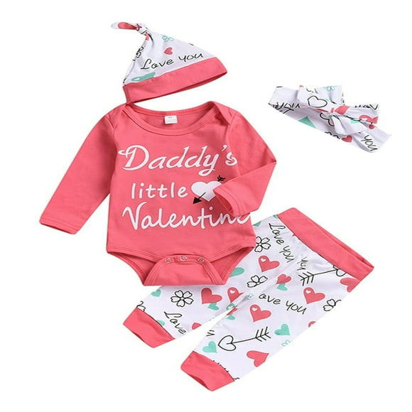 MesaSe Newborn Baby Boy Girl 4PCS Valentine‘s Day Outfits Letter Print Romper Love Long Pants Hat Headband Set Red