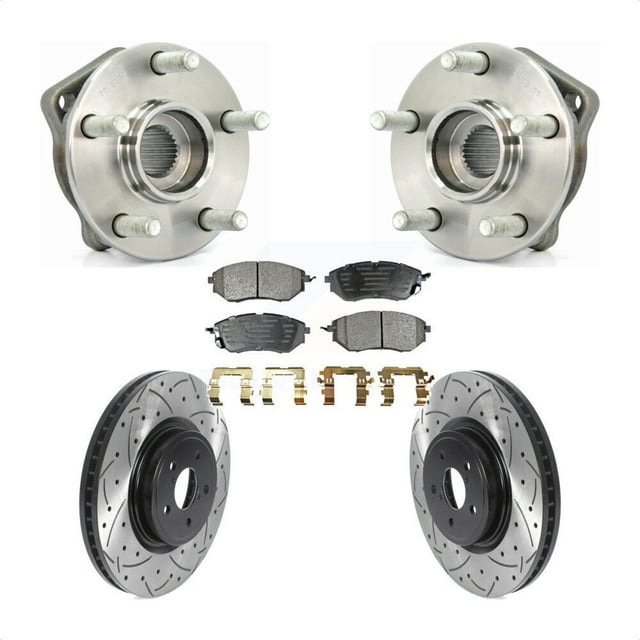 Transit Auto Front Hub Bearing Assembly Coated Drilled Slotted Disc Brake Rotors and Semi-Metallic Pads Kit for Car Subaru Outback Legacy Forester KBB-115782