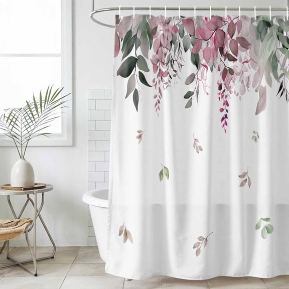 Vintage Red Green Shower Curtain, Waterproof Shower Curtains for Bathroom, Spring Botanical Summer Eucalyptus Leaves Washable Fabric Cloth Bathroom Curtain Set Bathtub Decor with Hook 72''x84''