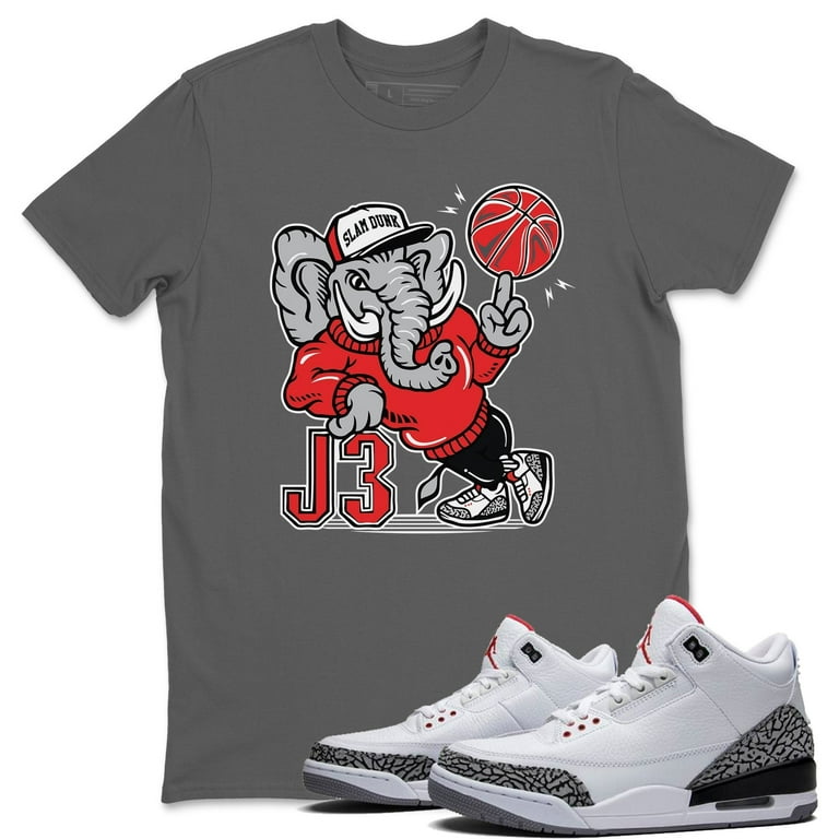 AJ3 Elephant Cool Grey T Shirt Jordan 3 White Cement Sneakers Matching Outfits Cool Grey Large Walmart