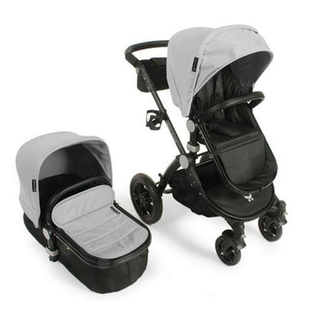 Babyroues Letour Avant Luxe Stroller with Bassinet Black Frame Silver Leatherette