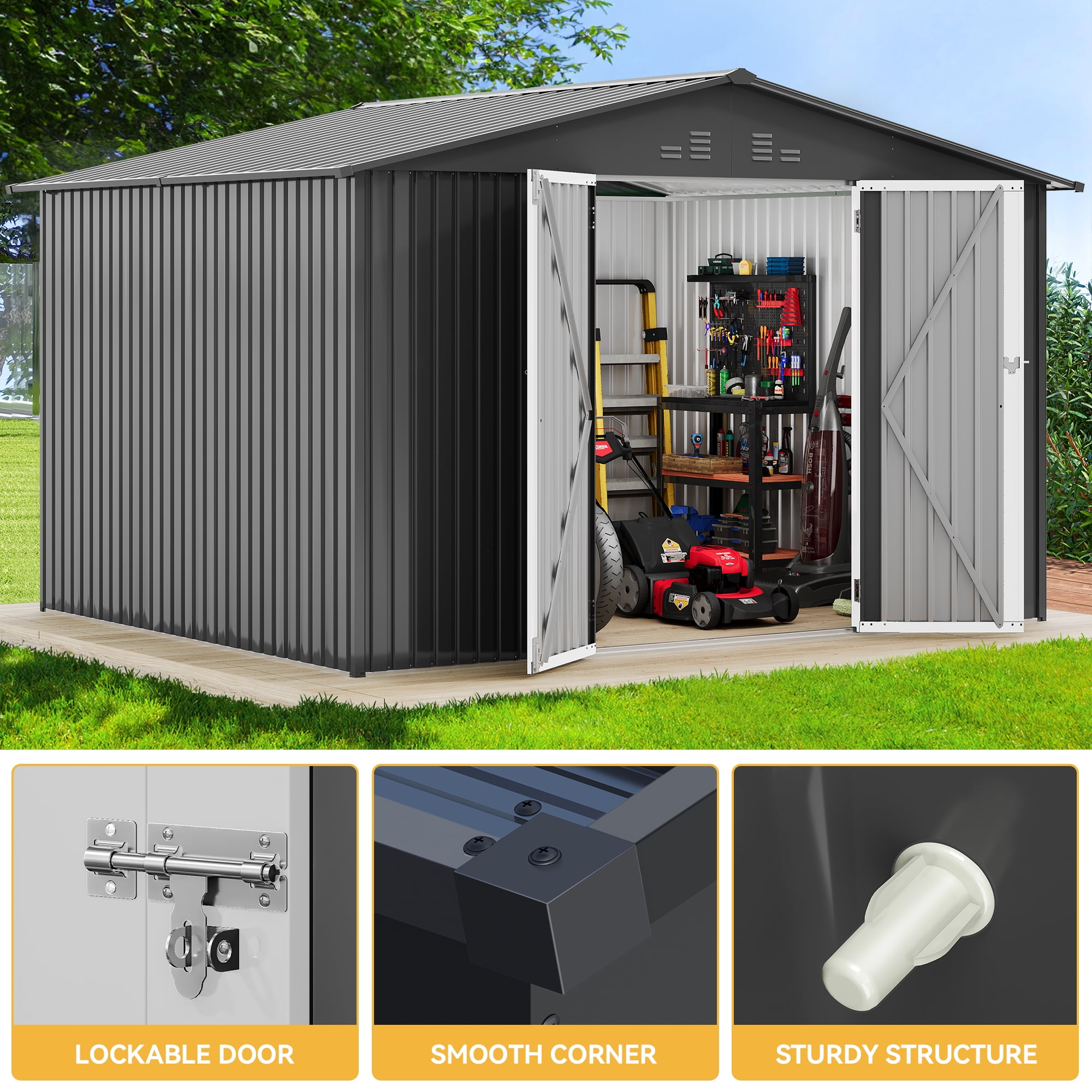 Uforic 10x8ft Metal Storage Shed with Lockable Doors & Vents Storage for Garden,Backyard, Patio, and Lawn Tools