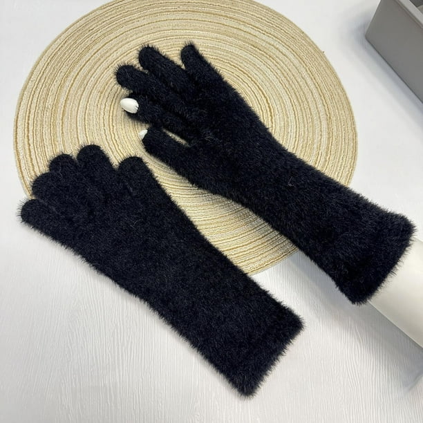Guantes de mujer de color liso sin dedos, cálidos, de punto, mitones para mujer