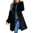 thumbnail image 2 of Women's Long Faux Fur Coat, Solid Color Plush Jacket, Casual Luxe Outerwear, Knee Length Coat, Fall Winter Layer, Elegant Trench Coat Alternative Black L, 2 of 9