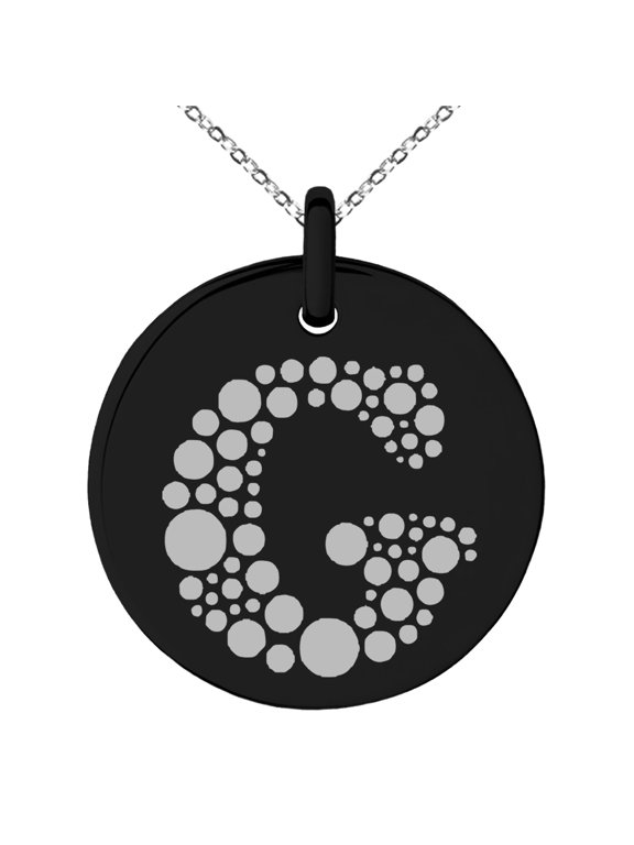 Stainless Steel Letter G Initial Dotted Monogram Engraved Small Medallion Circle Charm Pendant Necklace