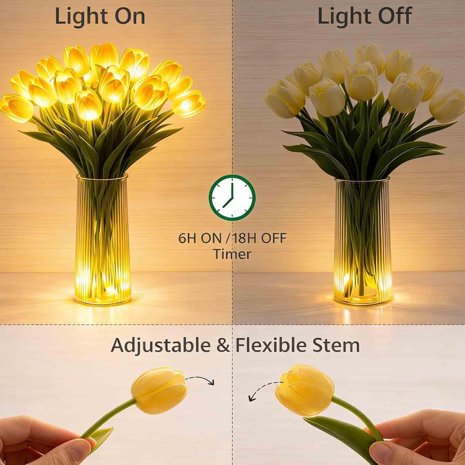 Radiant Romantic Tulip Light with a Vase, 15 PCS Twinkling Tree Tulips Led Night Light, 2026 New Flower Shaped Ambient Lamp for Bedroom Bedside Decor & Gift