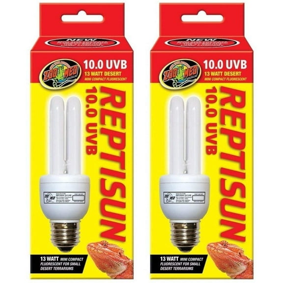2 Pack Zoo Med Reptisun 10.0 Uvb Mini Compact Fluorescent