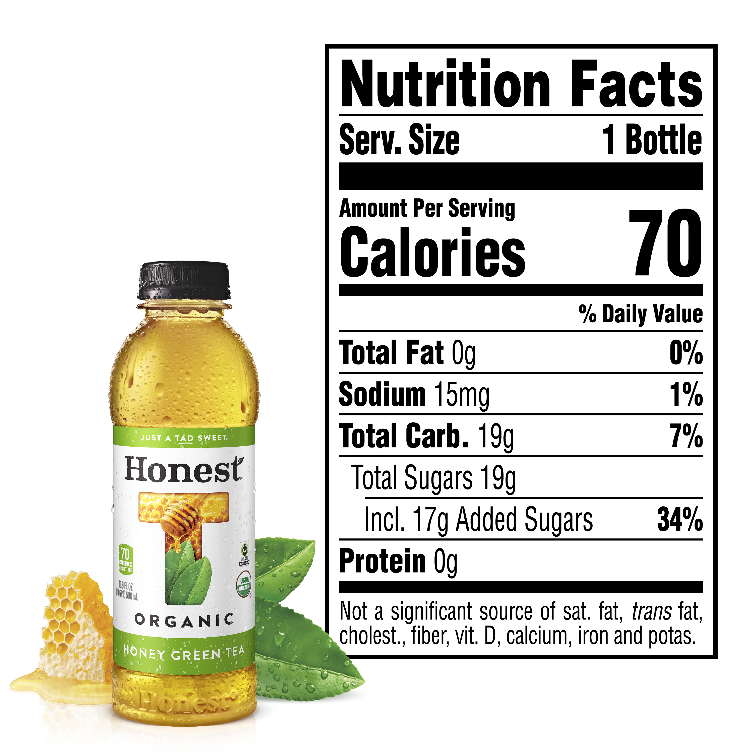 Honest Tea Organic Fair Trade Honey Green Gluten Free, 16.9 fl oz, 12 Pack