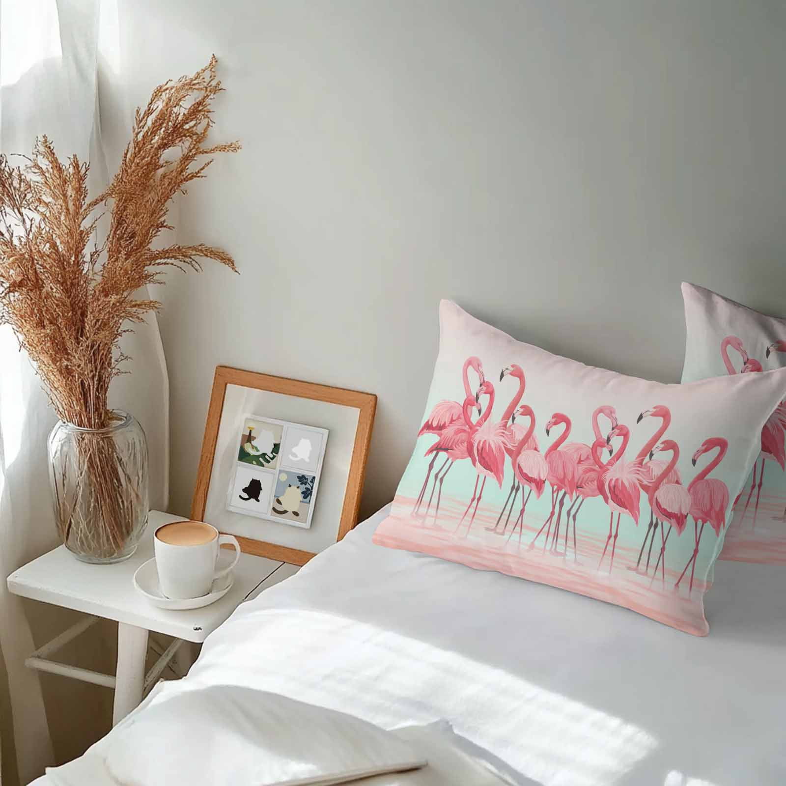 Outdoor Waterproof Throw Pillow Covers Set of 2 Pink Flamingo Decorative Pillowcases Lumbar Outdoor Pillows Cushion Case 20x12 Inch Tropical Animal Ombre Teal Patio Pillows for Couch Sofa Bed Garden