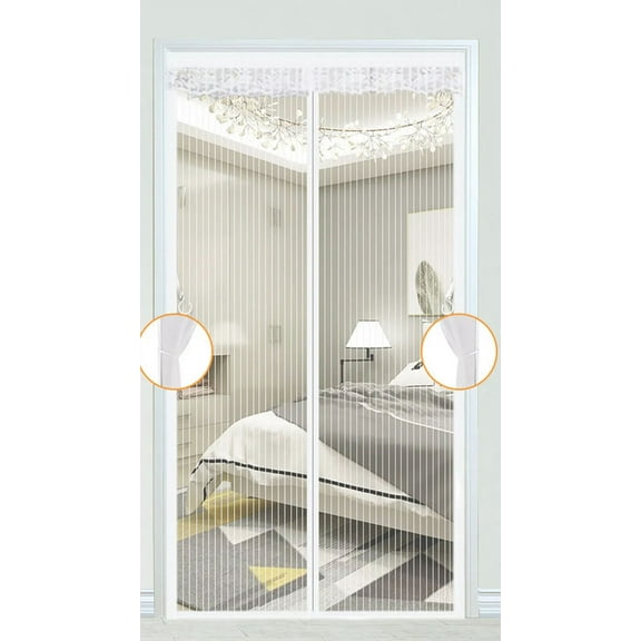 Heavy Duty Magnetic Screen Door Mesh Curtain Mosquito Net Bug Hands Partition Mute Striped Door Curtain Bedroom Ventilation