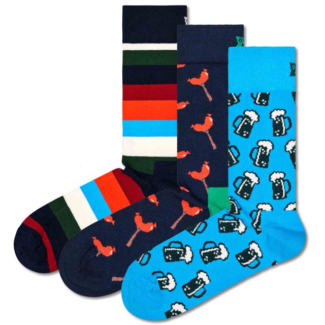 Happy Socks Calcetines unisex, paquete de 3 - caja especial de regalo, mezcla de colores Wurst And Beer 41-46