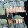 thumbnail image 4 of 14K Rose Gold Plated Full Fang Grillz Set Upper Top And Bottom Lower Fangs Vampire Teeth Hip Hop Grills, 4 of 5