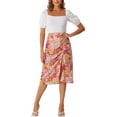 thumbnail image 2 of INSPIRE CHIC Women's Hawaiian Skirts 2024 Summer Beach Ruched Front Tropical Skirt with Slit XL Orange, 2 of 6