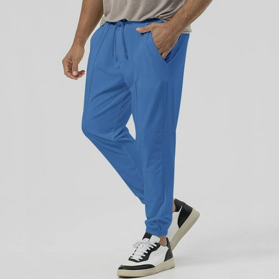 Domuza Men's Joggers Lightweight Comfy Drawstring Elastic Waist Sweatpants Relaxed Fit Outdoor Bodybuilding Athletic Pants with Pocket Blue XXL