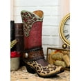 thumbnail image 6 of Rustic Western Red Brown Tooled Leather Scroll Lace Patterns Boot Floral Vase, 6 of 6