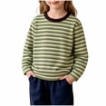 thumbnail image 2 of Mifsaly Girls Boys Striped Sweatshirts Kids Crewneck Long Sleeve Cotton T-Shirts Relaxed Fit Comfortable Everyday Pullover Basic Playwear for School and Lounge Green,11-12 Years, 2 of 6