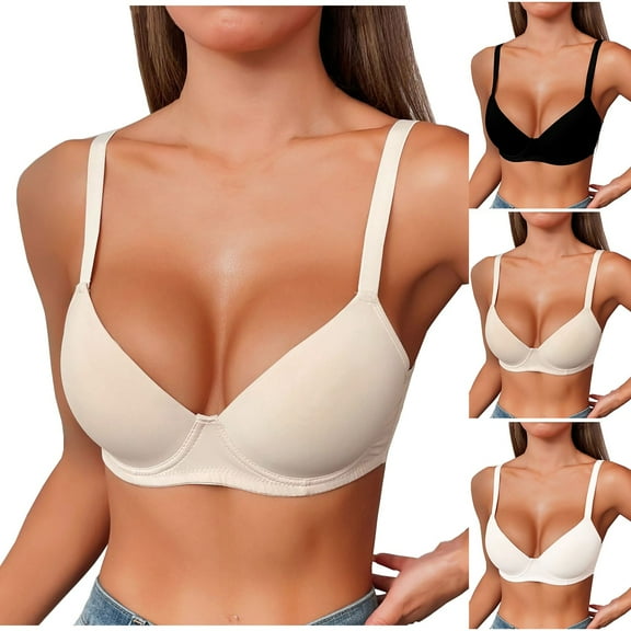 HVOBTTY Women's Daily Bra, Bras for Women Plus Size, Women's Lightweight Soft Breathable Solid Color Bra Push-up Underwire Bra Beige, XXXXL