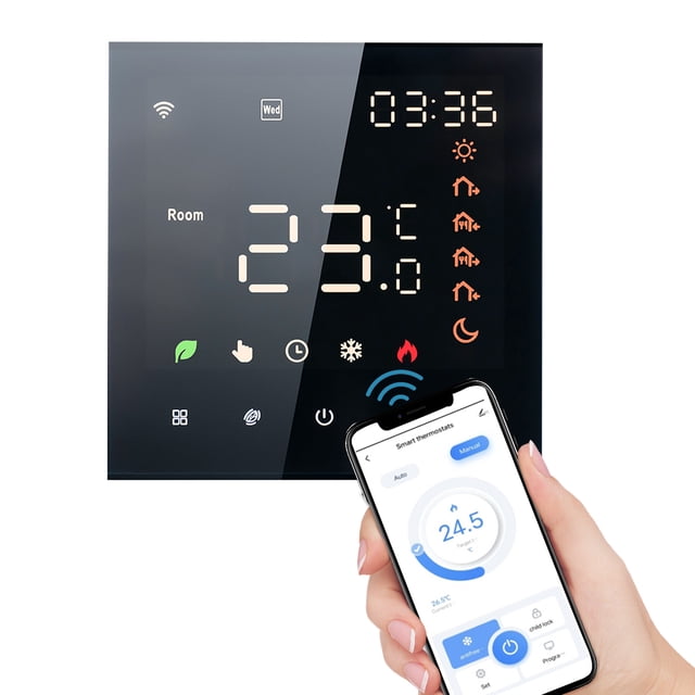 Riwcyla Smart WiFi Thermostat Voice Control 3A Digital Programmable LCD Display Touchscreen Underfloor Heating Temperature Controller Digital Intelligent Wall Thermostat for Water Heating Compatibl