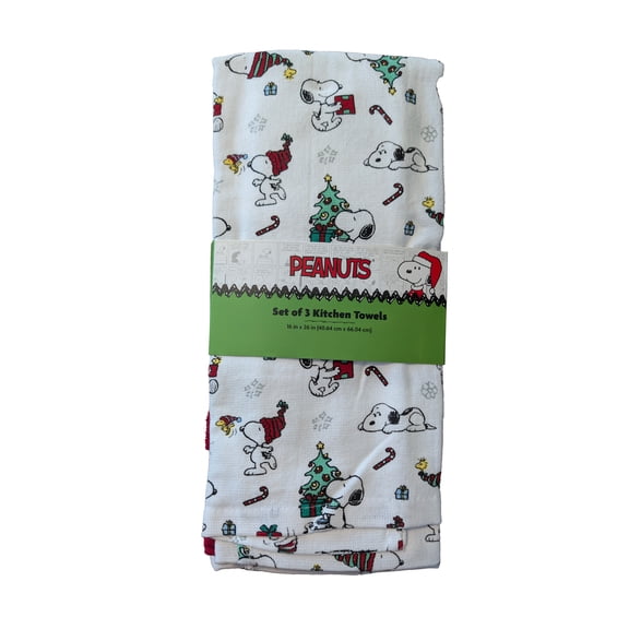 Peanuts 3 Pack 100% Cotton Kitchen Towels Christmas Snoopy Candy Canes