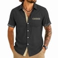 thumbnail image 2 of PNTUTB Summer Men's Fashion Printed Patchwork Casual Loose Comfort Collared Button Front Short Sleeve Top with Pockets, 2 of 6