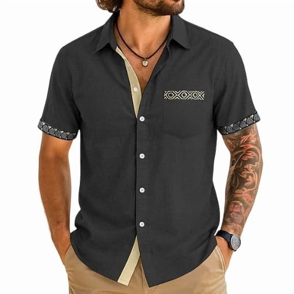 Stamzod Mens Button Down Shirt Short Sleeve Casual Shirts Summer Beach Vacation Shirt with Pocket Black L