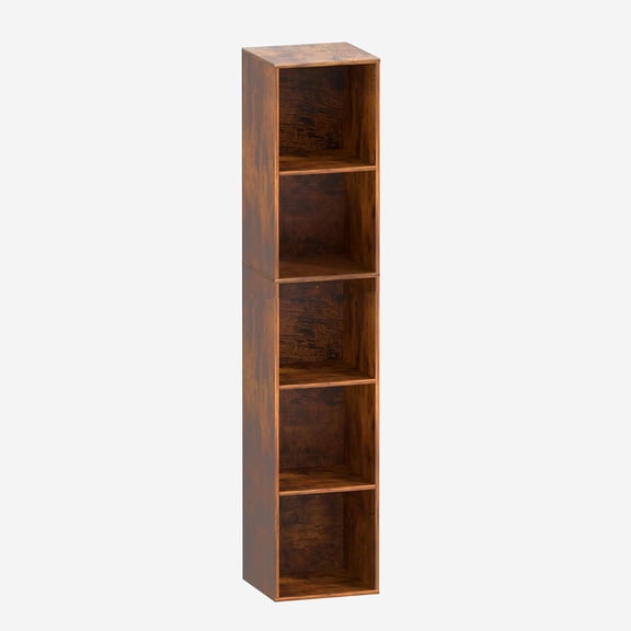 VAFHYLLIS Brown 5 Cube Storage Organizer, 5 Tier Vertical Cube Bookcase Freestanding Storage Display Organizer for Home Office, Five Cubes Open Shelf Bookshelf