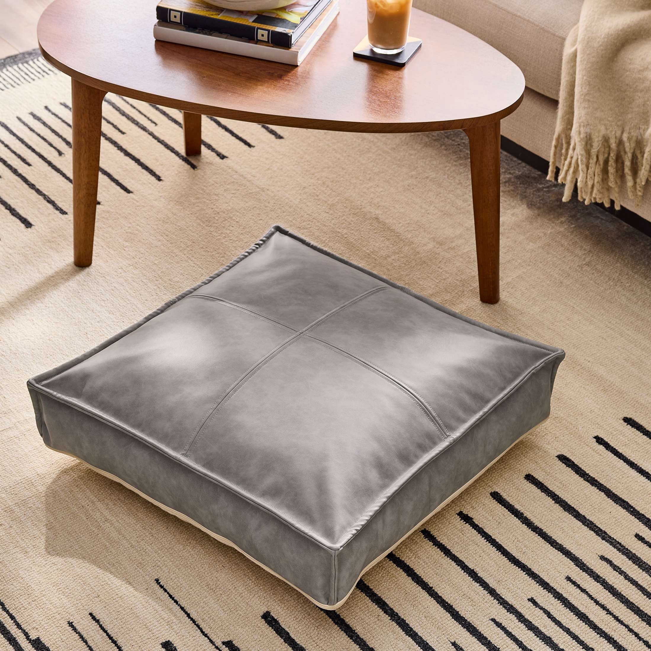 Better Homes & Gardens Grey Faux Leather Unstuffed Floor Cushion Cover, 24x24x4 inches