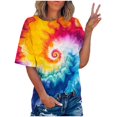 thumbnail image 4 of YOTAMI Tie Dye Tshirts for Women Trendy Casual Printed Crew Neck Tops Short Sleeve Color Graphic T-Shirt Blouses Purple, 4 of 5