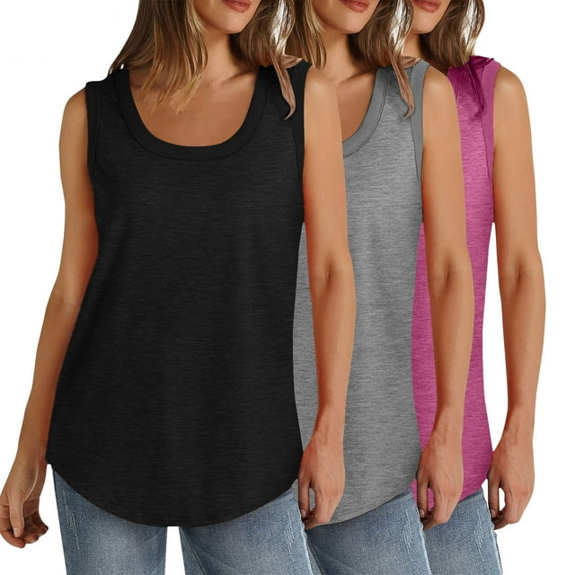 Timegard 3 Pcs Débardeurs Grande Taille pour Femmes Col Rond Sans Manches T-Shirts Basiques Décontractés Amples Confortables