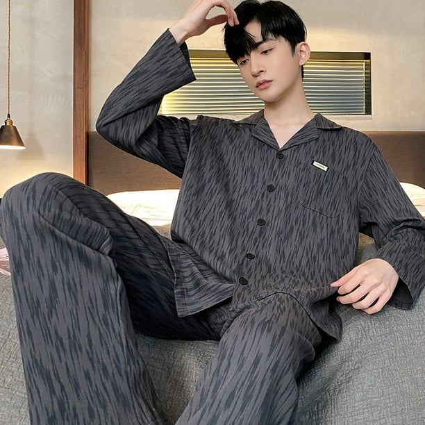 Pijamas de hombre de primavera y otoño de manga larga casual para hombre de talla grande suelto para jóvenes de mediana edad temperamento conjunto completo traje de ropa de casa