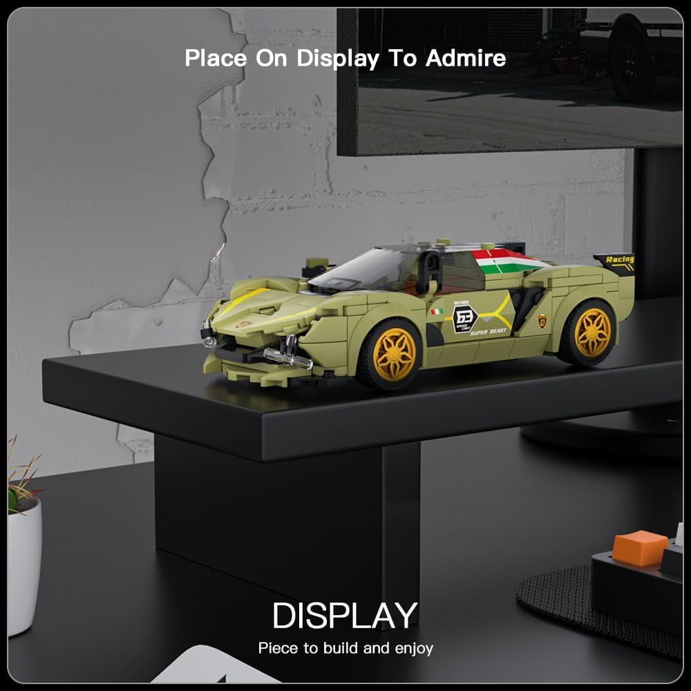 Speed Champion Super Car Building Sets with Display Case, Model Car Kits Sports Building Blocks, Cool Simulation Cockpit Race Kits for Adults (333 PCS)