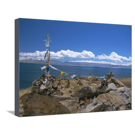 Prayer Flags Over Sky Burial Site, Lake Manasarovar (Manasarowar), Tibet, China Stretched Canvas Print Wall Art By Anthony