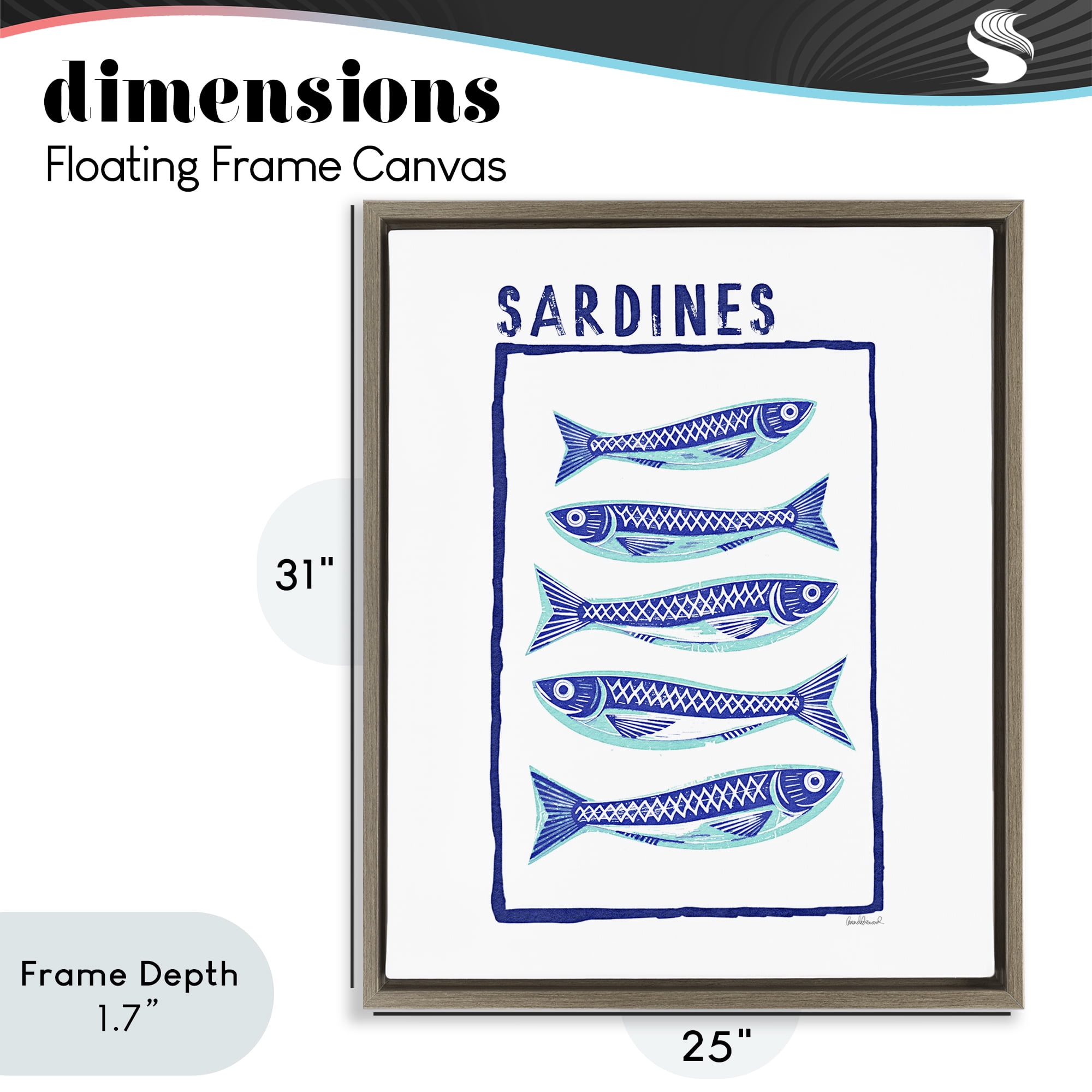 Stupell Industries Blocked Sardines Pattern Brown Framed Floater Canvas Wall Art, design by Amanda Greenwood