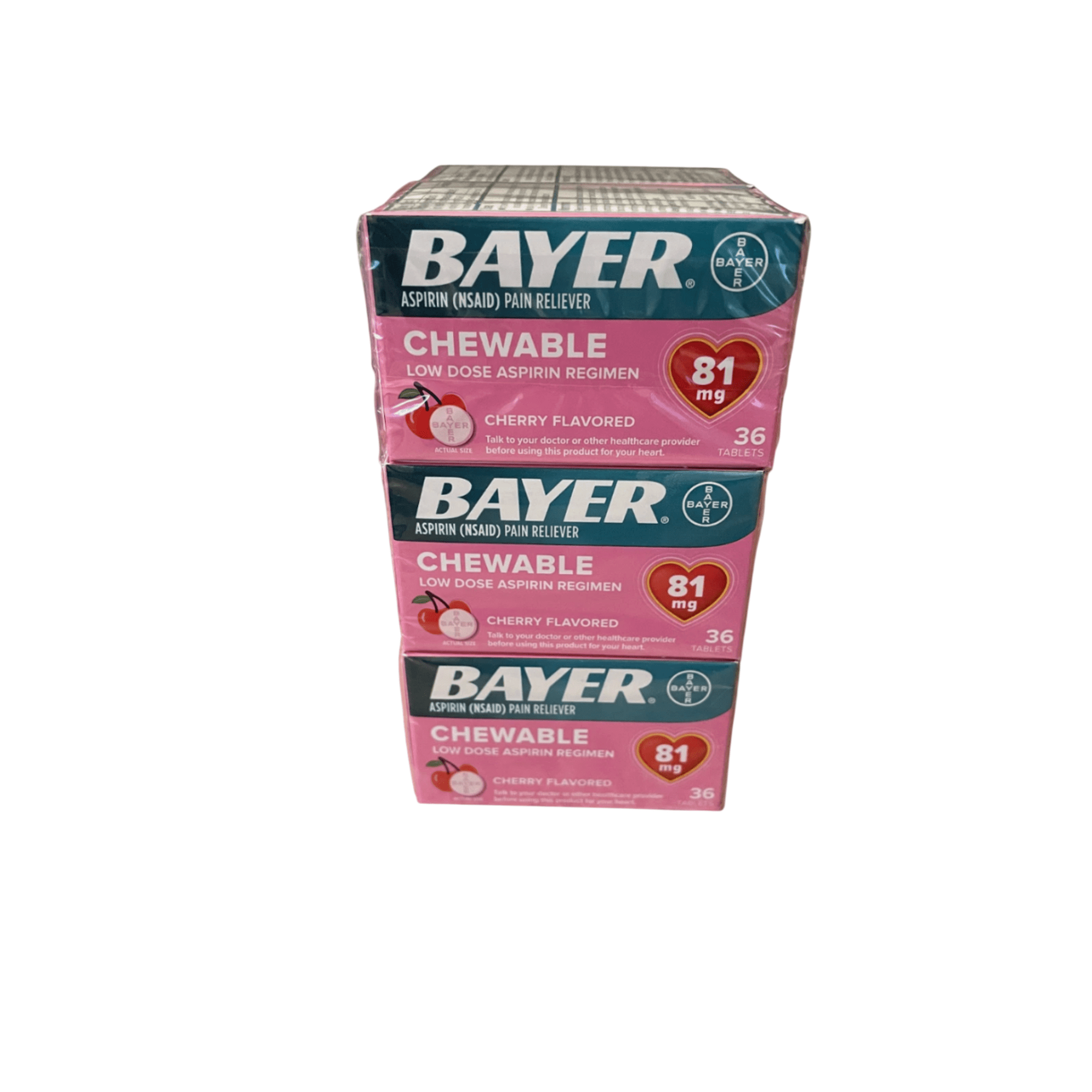 Bayer Chewable Low Dose 'Baby' Aspirin 81 mg Tablets Cherry 36 Tablets (Pack of 3)