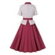thumbnail image 4 of Puntoco Vestido De Manga Corta Con Cuello En V, Vestido Retro Hepburn Con Cuello En V Y Manga Corta Con Cinturón A Cuadros Para Mujer, Rojo L, 4 of 8